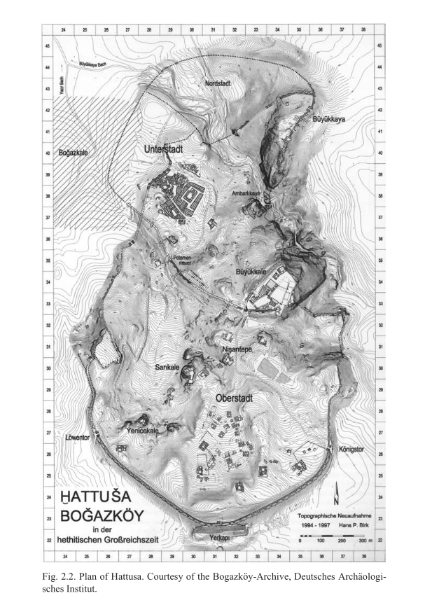 Carte des vestiges d'Hattusa, la capitale Hittite.